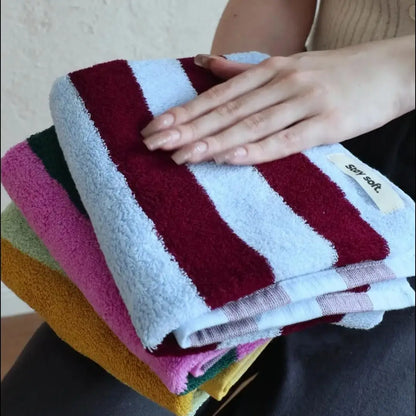 Retro Randig Ren Bomull Handdukar – Mjuk & Absorberande | Veska