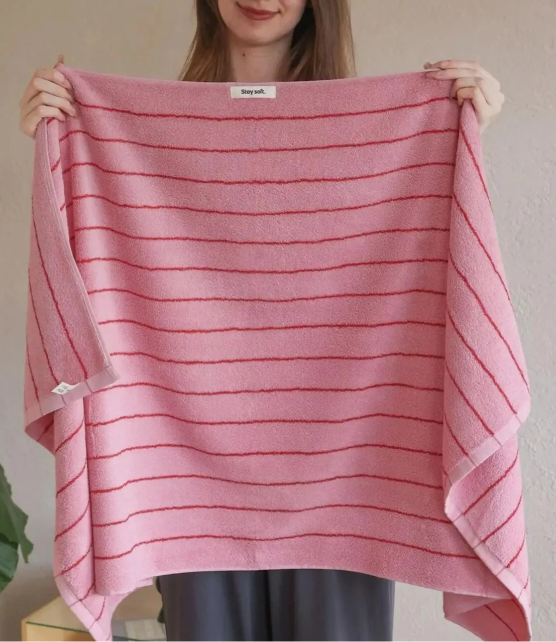 Retro Randig Ren Bomull Handdukar – Mjuk & Absorberande | Veska Rosa - tunn rand