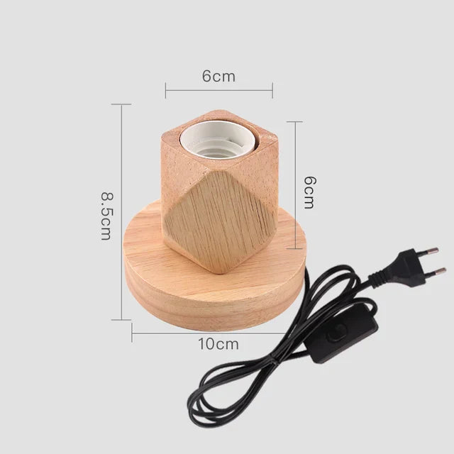 Retro Trä Bordslampa med Ljusboll – Dekorativ Belysning för Hemmet | Veska D 8.5 x 10 cm EU-plugg
