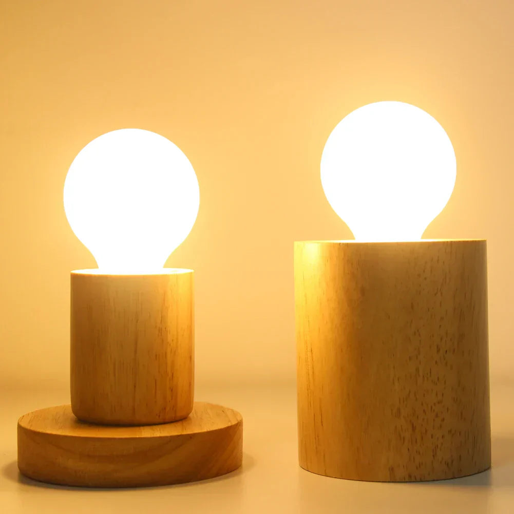 Retro Trä Bordslampa med Ljusboll – Dekorativ Belysning för Hemmet | Veska