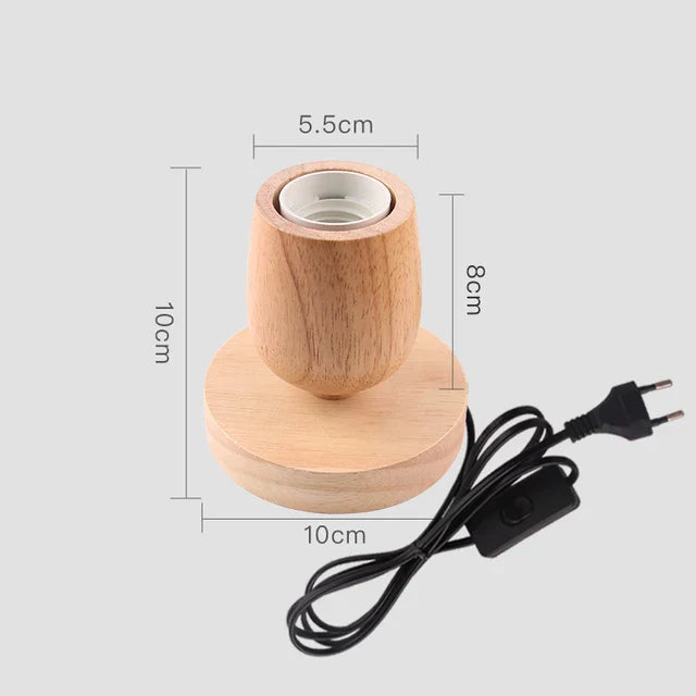 Retro Trä Bordslampa med Ljusboll – Dekorativ Belysning för Hemmet | Veska En 10 x 10 cm EU-plugg