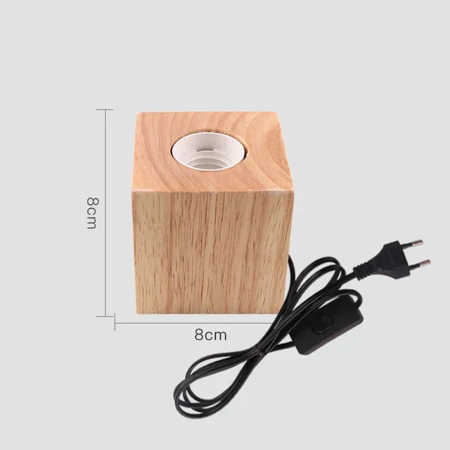 Retro Trä Bordslampa med Ljusboll – Dekorativ Belysning för Hemmet | Veska F 8 x 8 cm EU-plugg