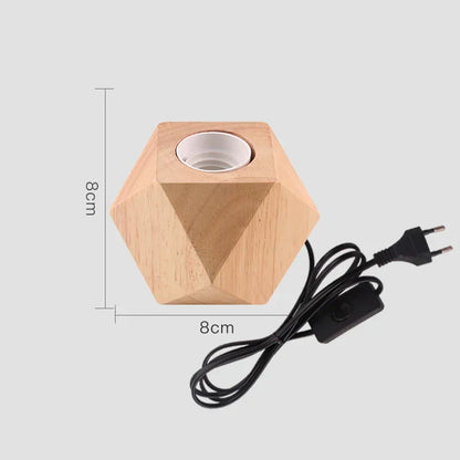 Retro Trä Bordslampa med Ljusboll – Dekorativ Belysning för Hemmet | Veska G 8 x 8 cm EU-plugg