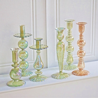 Ribbade Glasljusstakar - Grön | Veska
