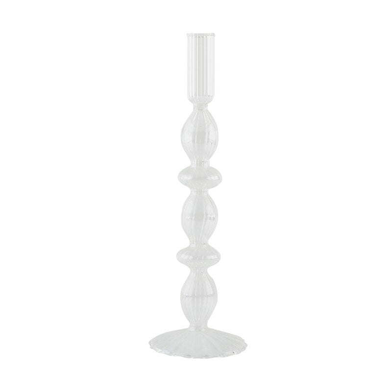 Ribbade Glasljusstakar - Pastell | Veska B - Klart glas
