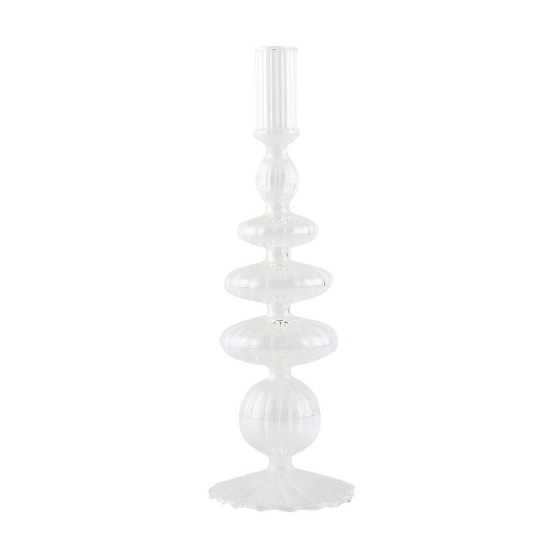 Ribbade Glasljusstakar - Pastell | Veska C - Klart glas