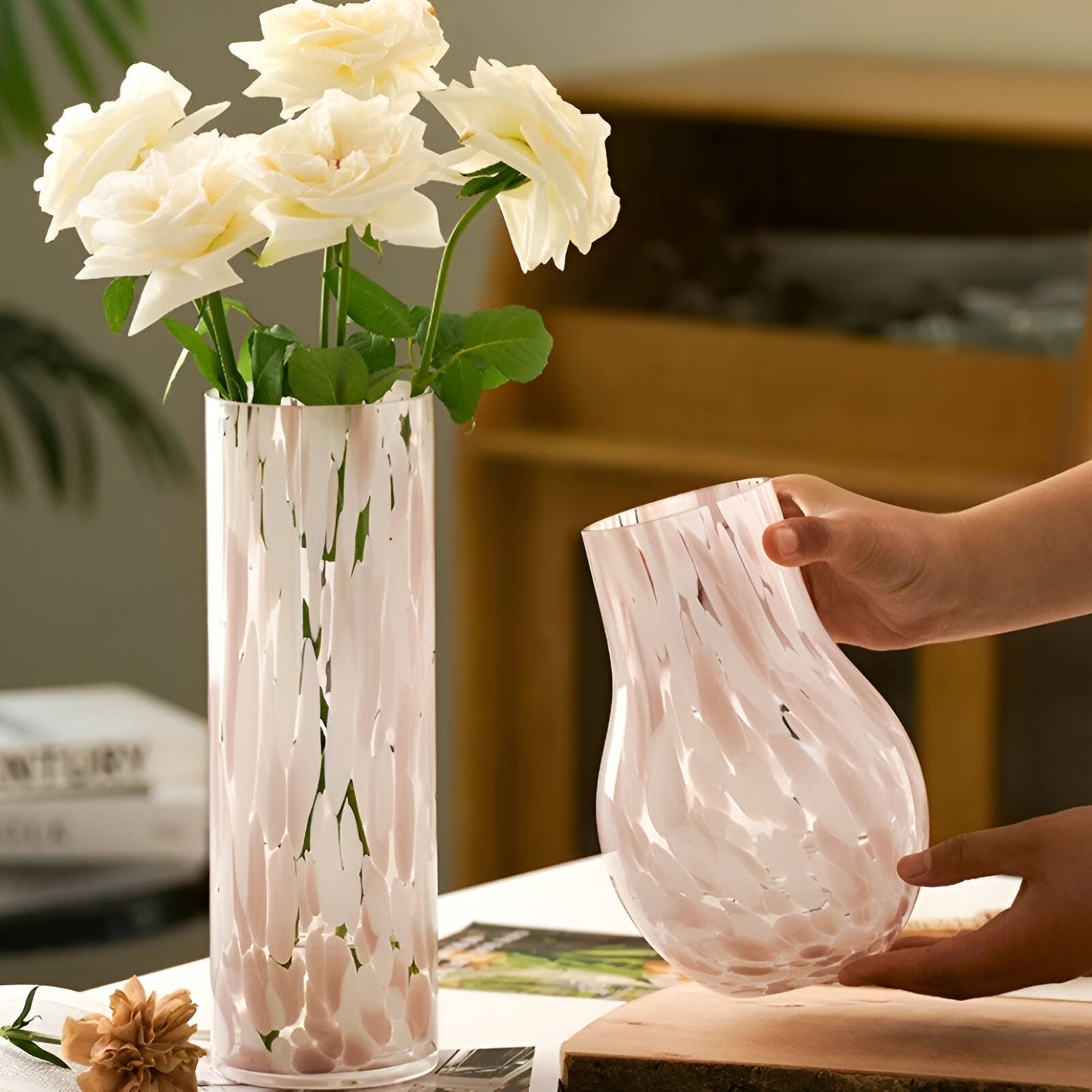 Rose Marmor Effekts Glasvas | Veska