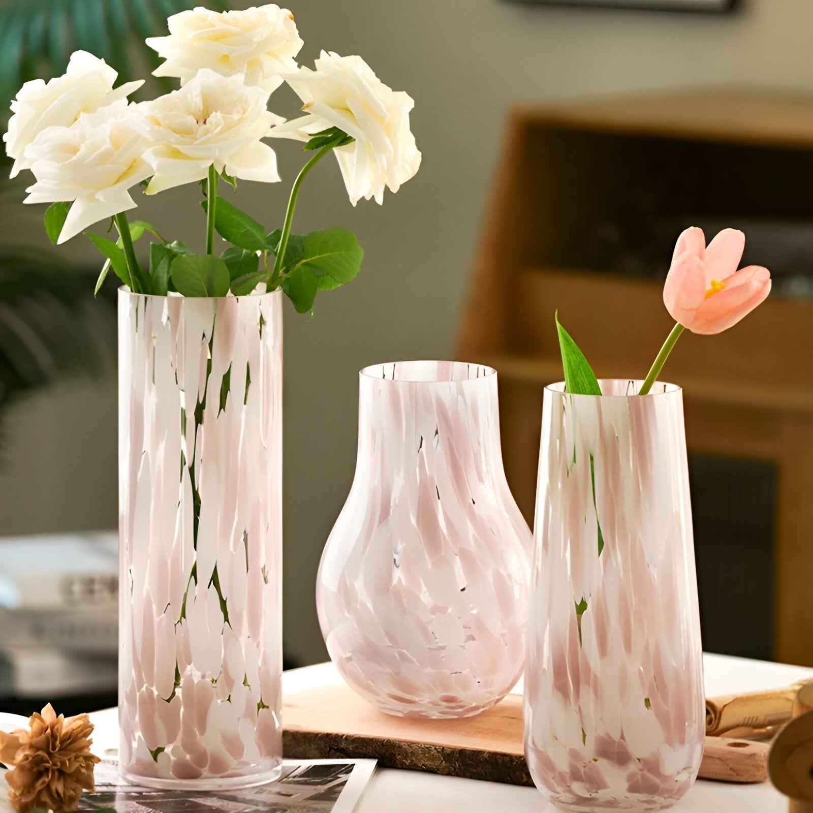 Rose Marmor Effekts Glasvas | Veska