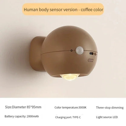 Roterande Mini Magnetisk Uppladdningsbar Vägglampa | Veska Kaffesensor