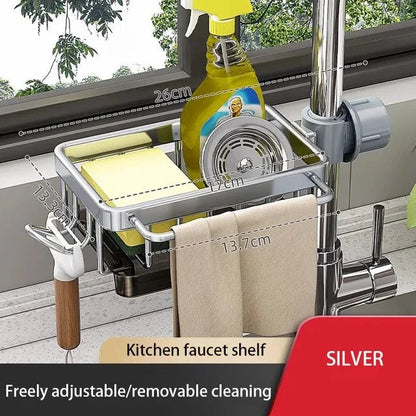 Royallure Premium Aluminium Disk Organisatör Platsbesparande Kök Förvaringshylla för Svampar, Tvål och Borstar Enkel Installation & Snabbtorkande Design | Veska Silver