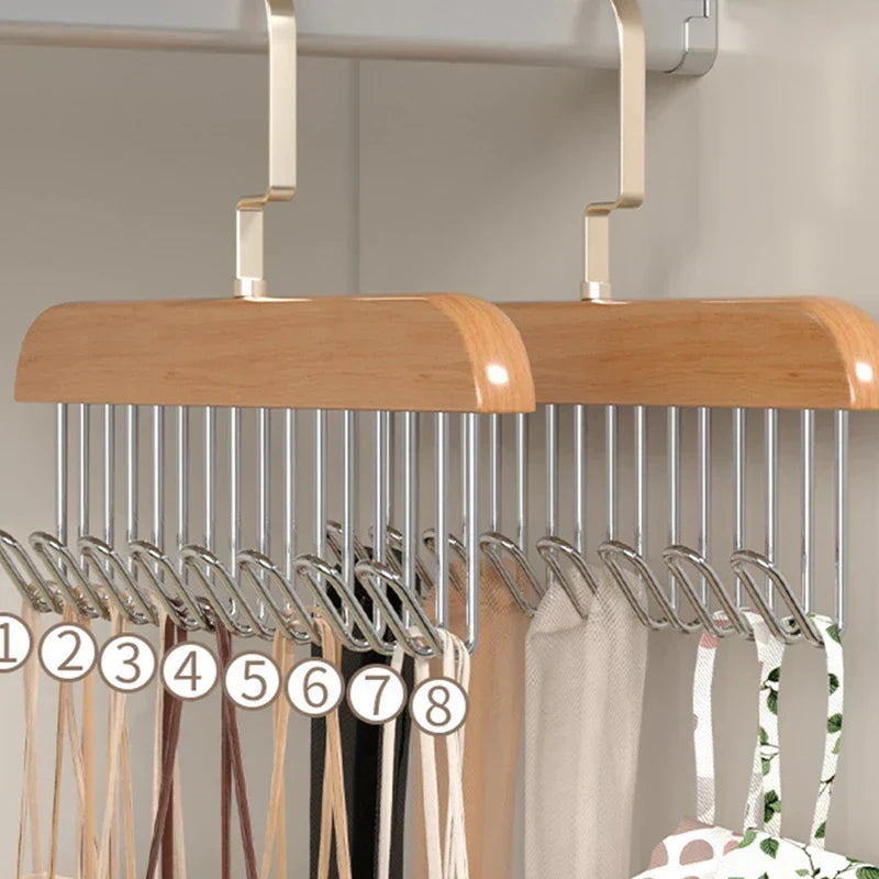 Royallure Premium Solid Wood Accessoarer Hängande Hylla med 360-Graders Rotterande Krok för Bälten, Hattar och Scarfs | Veska