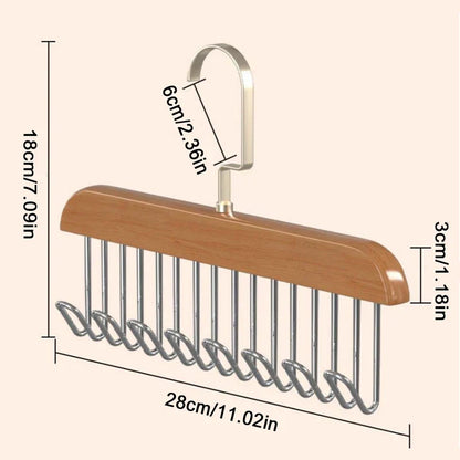 Royallure Premium Solid Wood Accessoarer Hängande Hylla med 360-Graders Rotterande Krok för Bälten, Hattar och Scarfs | Veska