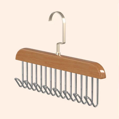 Royallure Premium Solid Wood Accessoarer Hängande Hylla med 360-Graders Rotterande Krok för Bälten, Hattar och Scarfs | Veska