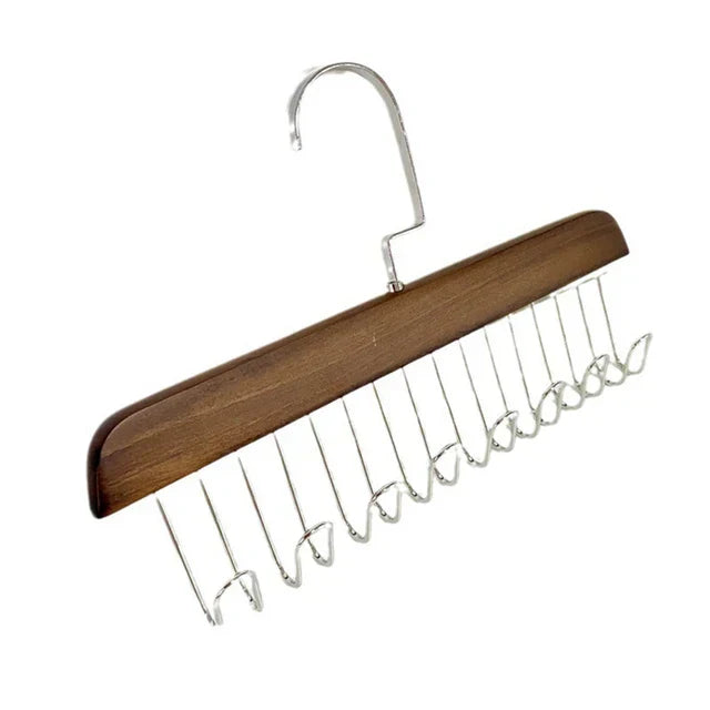 Royallure Premium Solid Wood Accessoarer Hängande Hylla med 360-Graders Rotterande Krok för Bälten, Hattar och Scarfs | Veska 5+5