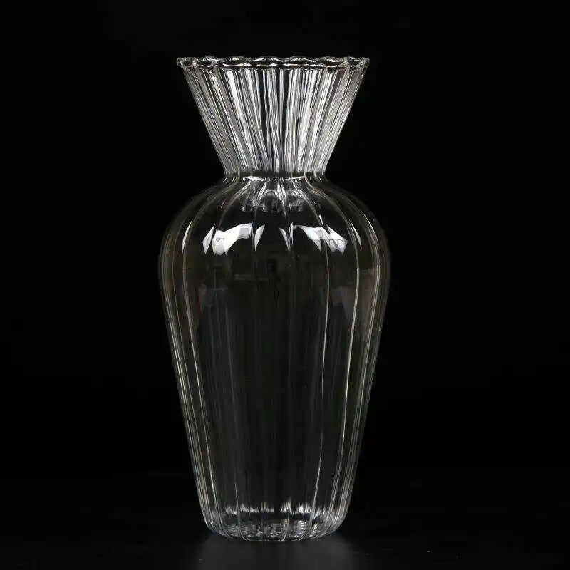 Royelux Glas Hydroponisk Vask - Elegant randig vask för Veskaomsterarrangemang | Veska G2065A
