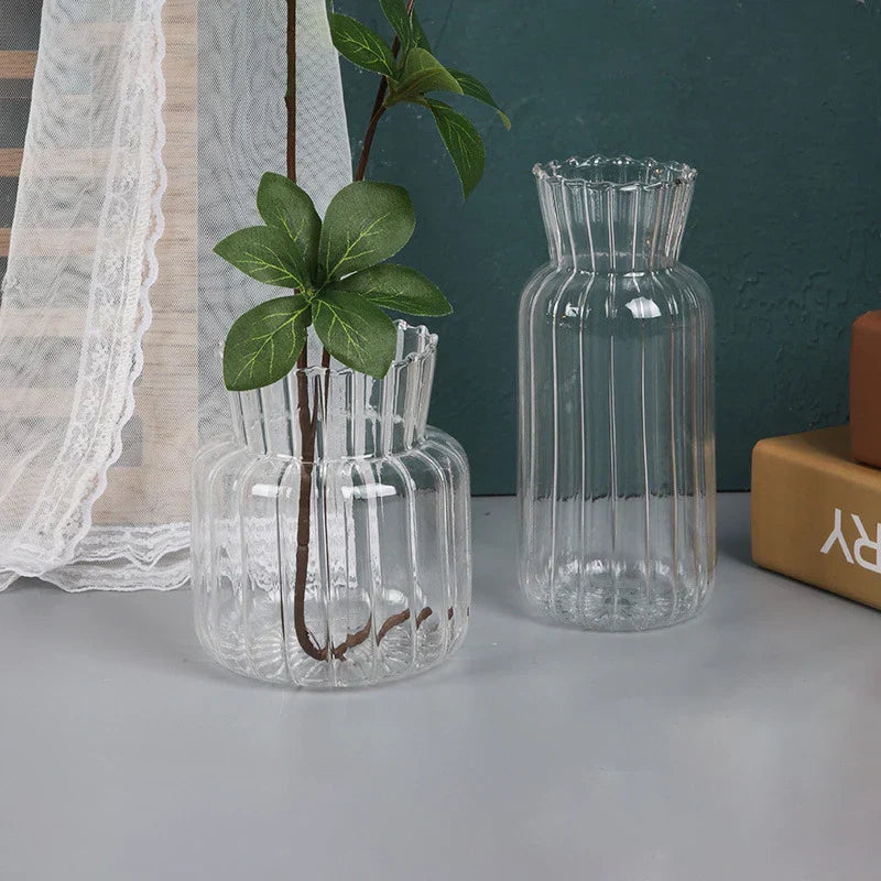 Royelux Glas Hydroponisk Vask - Elegant randig vask för Veskaomsterarrangemang | Veska