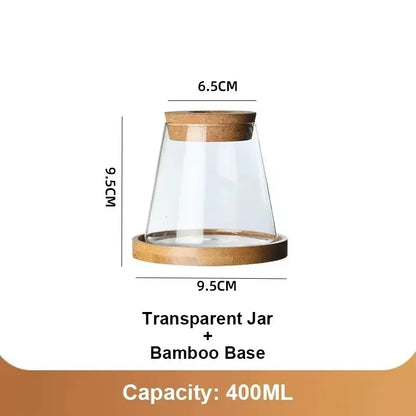 Royelux Hydroponisk Glas Växtvas med Träbas | Veska Stil 1-Bricka-(9.5x9.5cm)