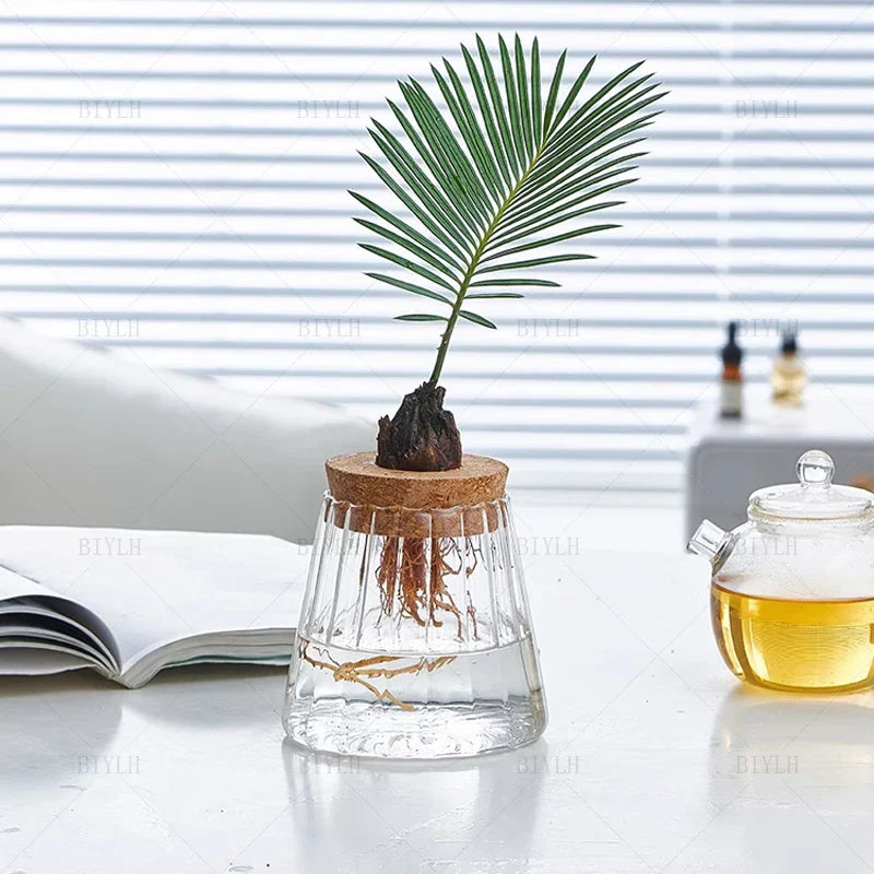 Royelux Hydroponisk Glas Växtvas med Träbas | Veska