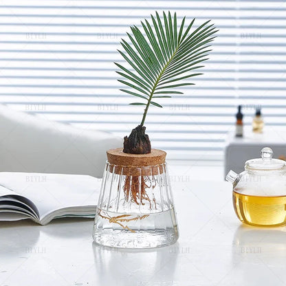 Royelux Hydroponisk Glas Växtvas med Träbas | Veska