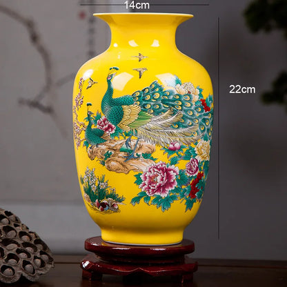 Royelux Jingdezhen Gul Hängande Påfågel Keramikvas Ett Utslag av Tidlös Elegans | Veska