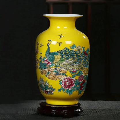 Royelux Jingdezhen Gul Hängande Påfågel Keramikvas Ett Utslag av Tidlös Elegans | Veska