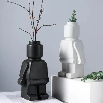 Royelux Nordic Keramisk Robot Vas - Lekfull Modern Dekoration | Veska