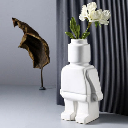 Royelux Nordic Keramisk Robot Vas - Lekfull Modern Dekoration | Veska Vit