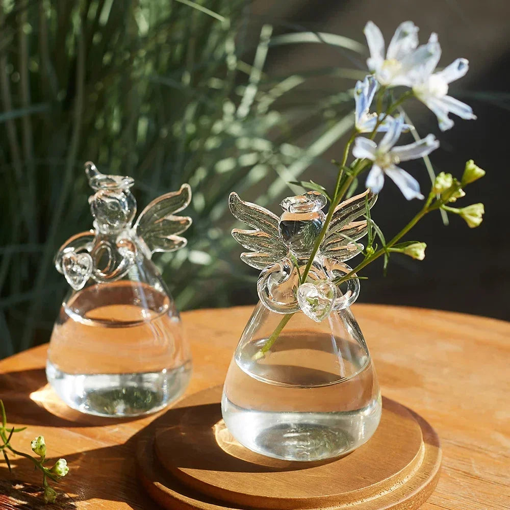 Royelux Transparent Angel Hydroponic Vase Elegant Glass Flower Pot for TaVeskae and TaVeskae Decoration | Veska