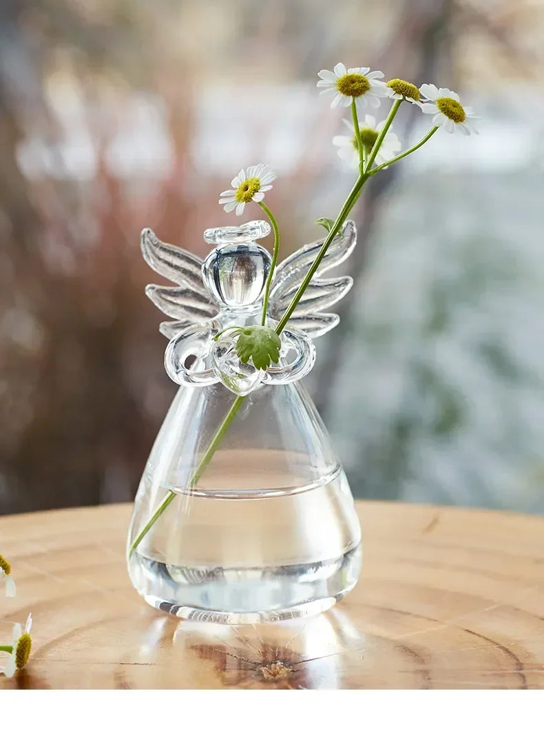 Royelux Transparent Angel Hydroponic Vase Elegant Glass Flower Pot for TaVeskae and TaVeskae Decoration | Veska