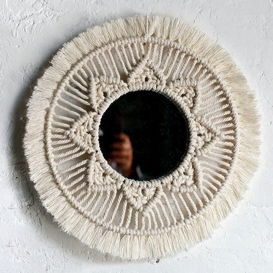 Rund Macrame Vävd Spegel | Veska Standard Titel