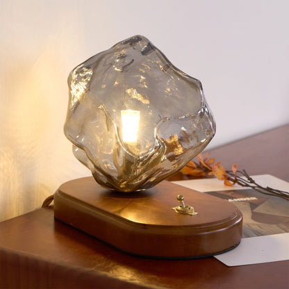 RusticLume – Amber Glas och Trä Bordslampa | Veska
