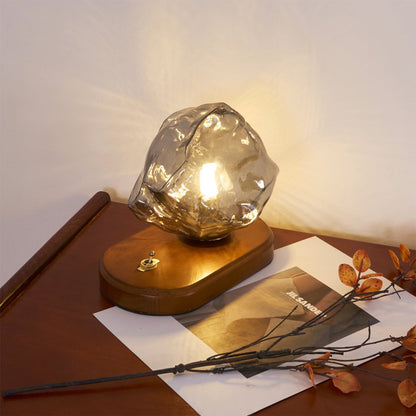 RusticLume – Amber Glas och Trä Bordslampa | Veska