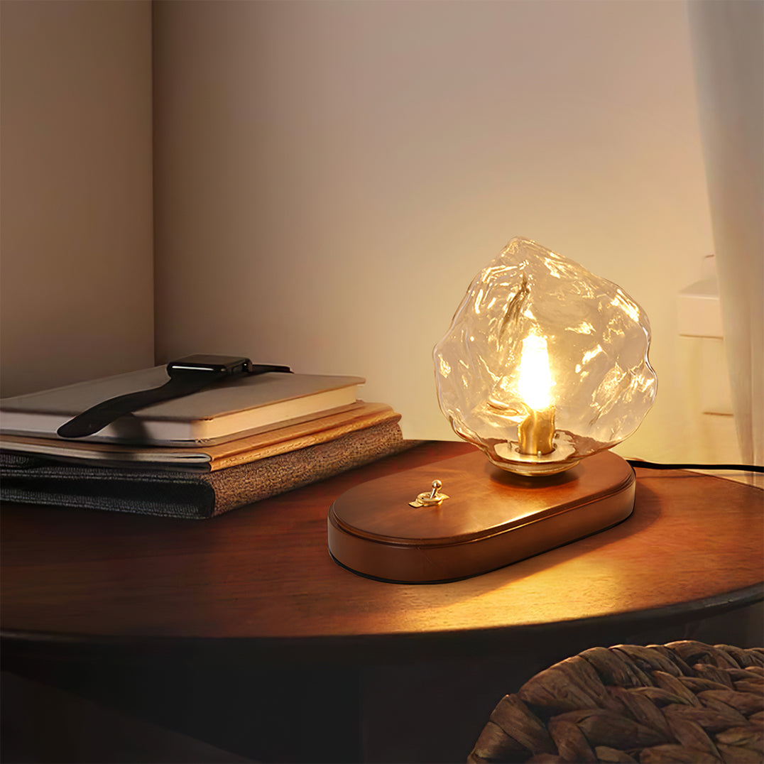 RusticLume – Amber Glas och Trä Bordslampa | Veska