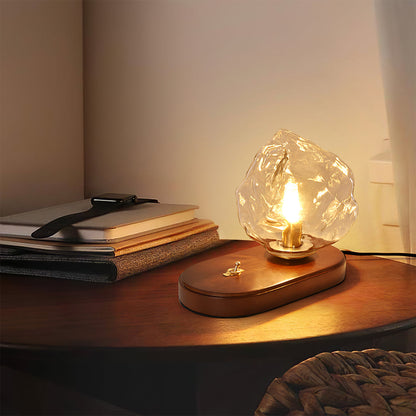 RusticLume – Amber Glas och Trä Bordslampa | Veska