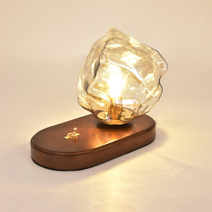 RusticLume – Amber Glas och Trä Bordslampa | Veska