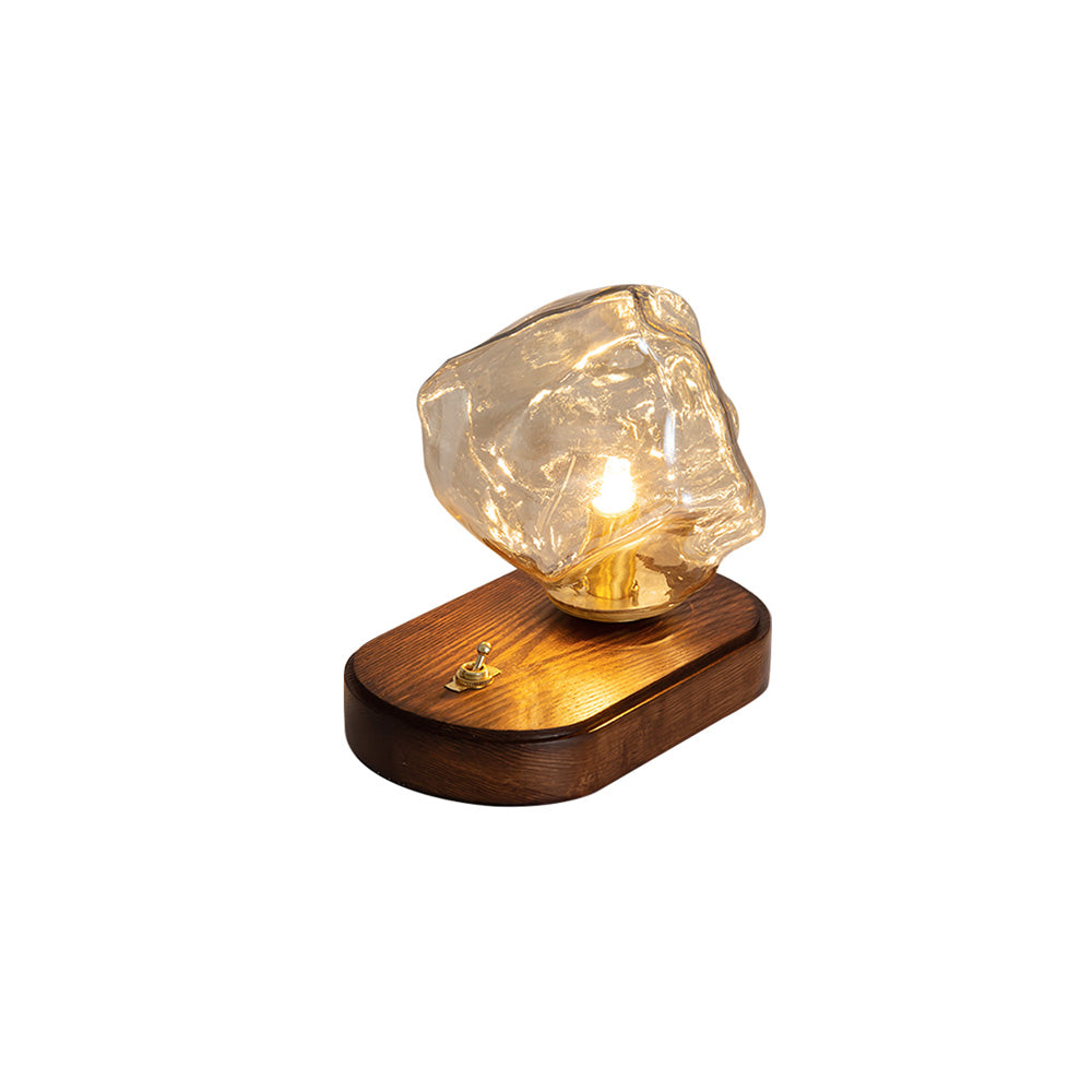 RusticLume – Amber Glas och Trä Bordslampa | Veska