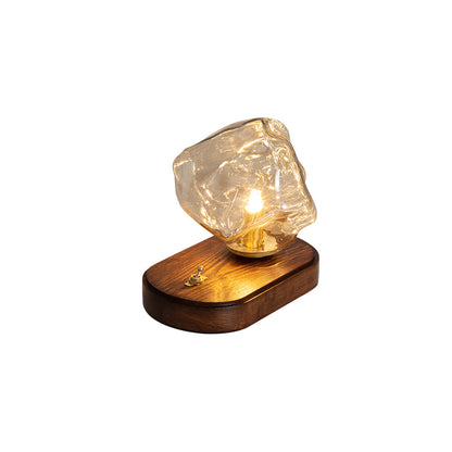 RusticLume – Amber Glas och Trä Bordslampa | Veska