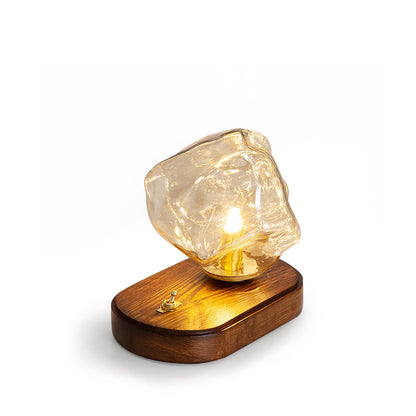RusticLume – Amber Glas och Trä Bordslampa | Veska