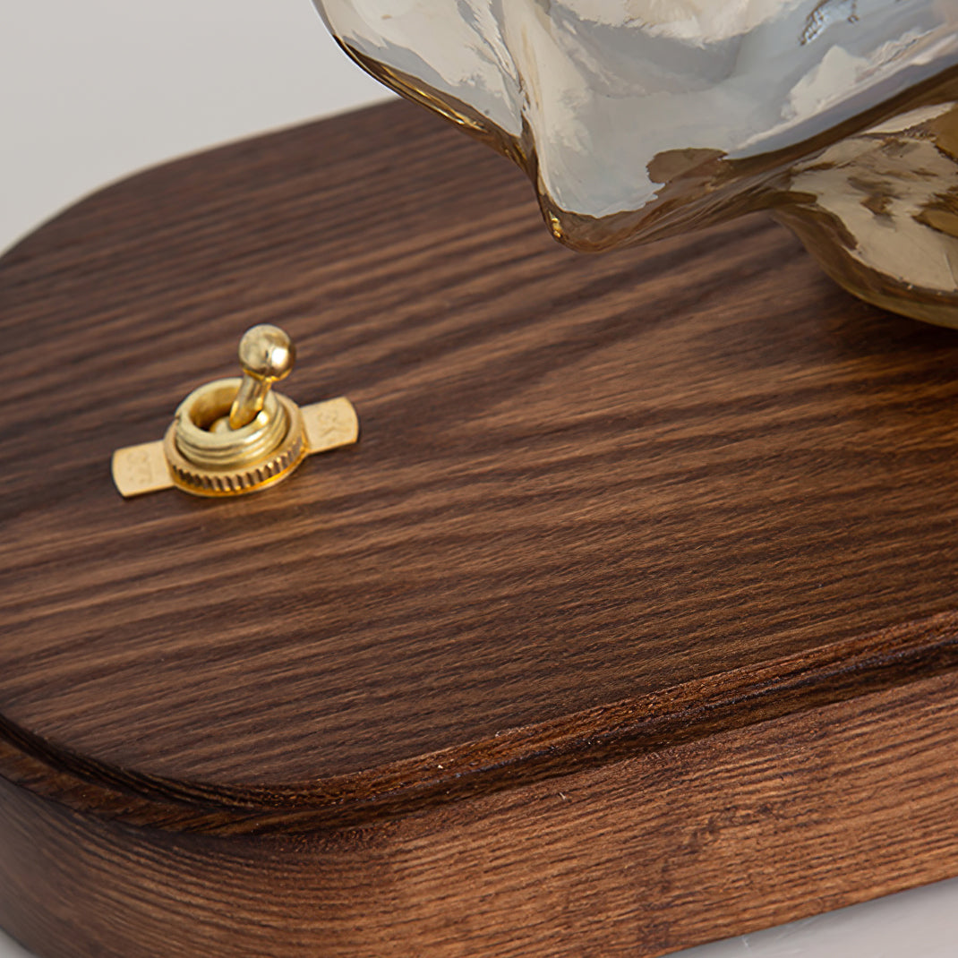 RusticLume – Amber Glas och Trä Bordslampa | Veska