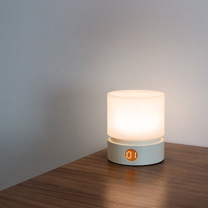 Samtida nordisk timer uppladdningsbar ABS HIPS silikon cylinder LED bordslampa nattlampa för nattygsbord | Veska