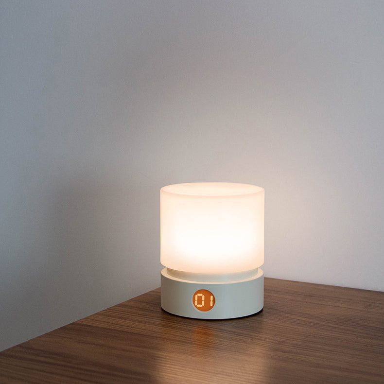 Samtida nordisk timer uppladdningsbar ABS HIPS silikon cylinder LED bordslampa nattlampa för nattygsbord | Veska