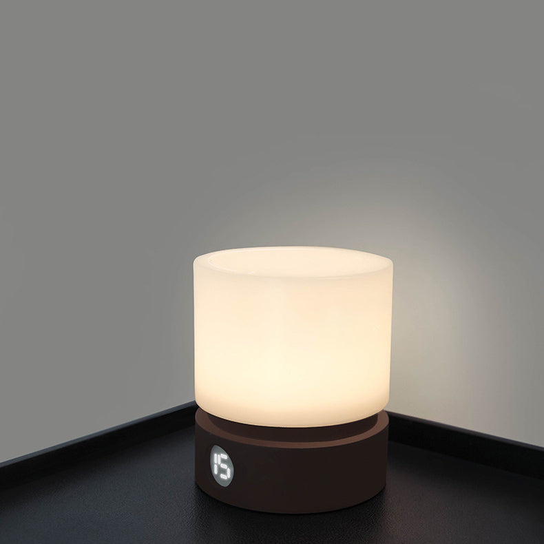 Samtida nordisk timer uppladdningsbar ABS HIPS silikon cylinder LED bordslampa nattlampa för nattygsbord | Veska