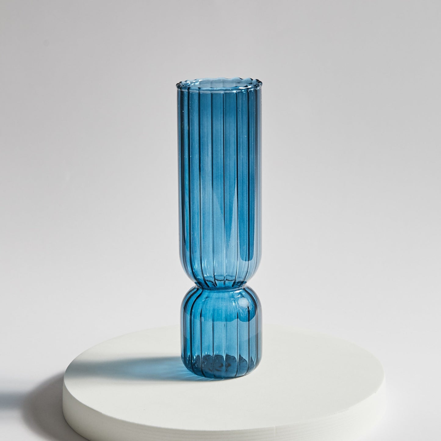 Scallop Cylinder Glass Vase | Veska Ocean Blue