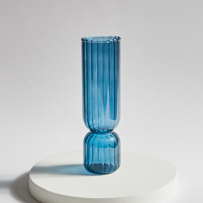 Scallop Cylinder Glass Vase | Veska Ocean Blue