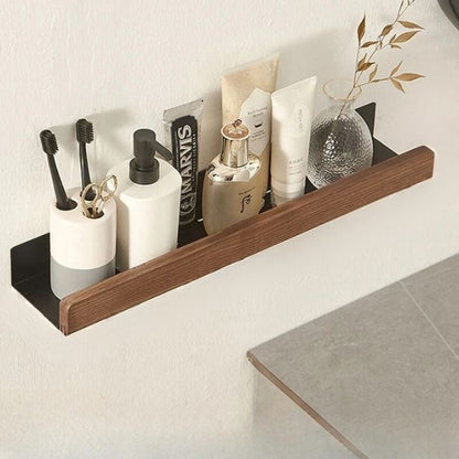 Självhäftande massivt trä badrumshylla | Veska