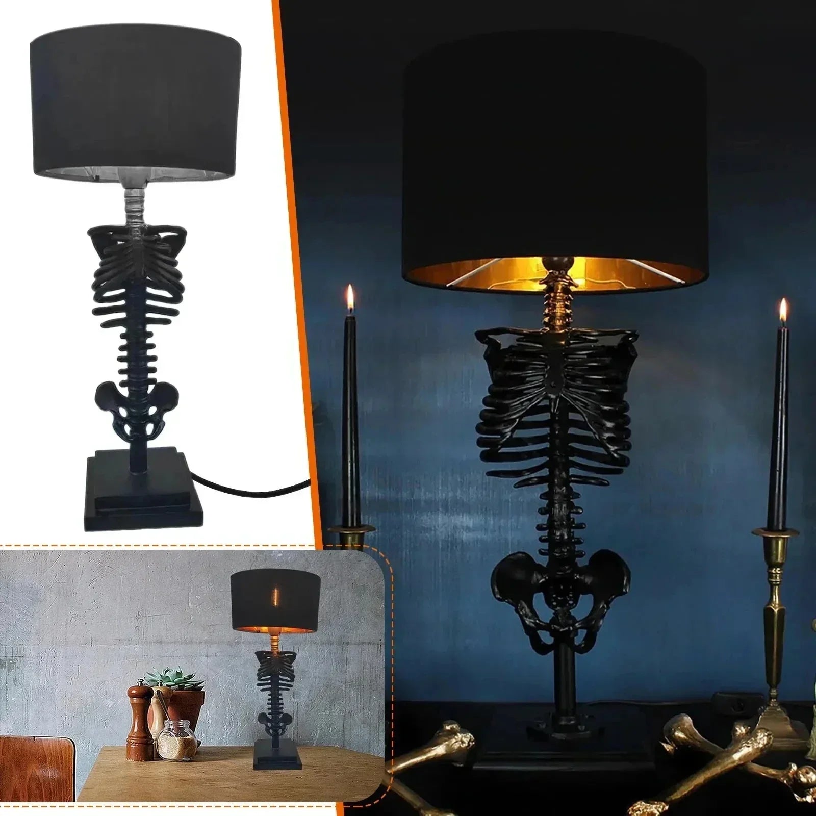 Skalle Bordslampa Skelett Skräck 3D Staty Kreativ Fest Dekorationsaccessoar Prop Halloween Dekoration Atmosfärslampa Nattlampa | Veska