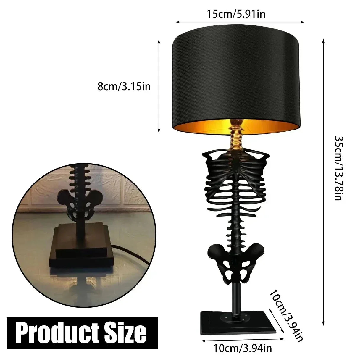 Skalle Bordslampa Skelett Skräck 3D Staty Kreativ Fest Dekorationsaccessoar Prop Halloween Dekoration Atmosfärslampa Nattlampa | Veska Svart