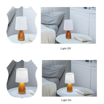 Skandinavisk retro bordslampa med vevad skärm och glasbas | Veska