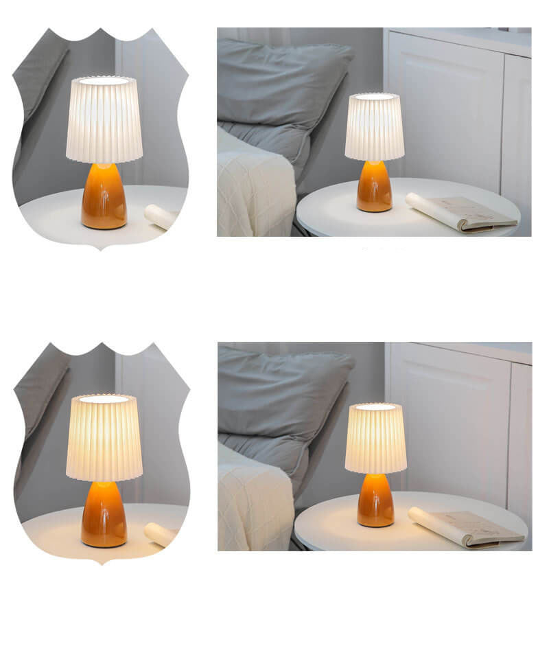 Skandinavisk retro bordslampa med vevad skärm och glasbas | Veska
