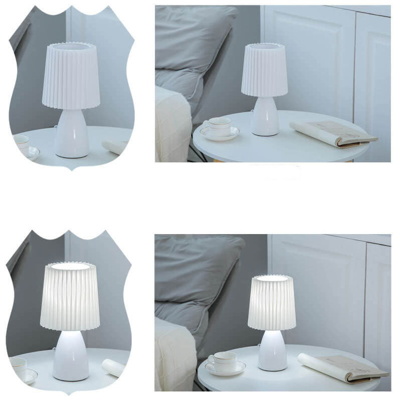 Skandinavisk retro bordslampa med vevad skärm och glasbas | Veska
